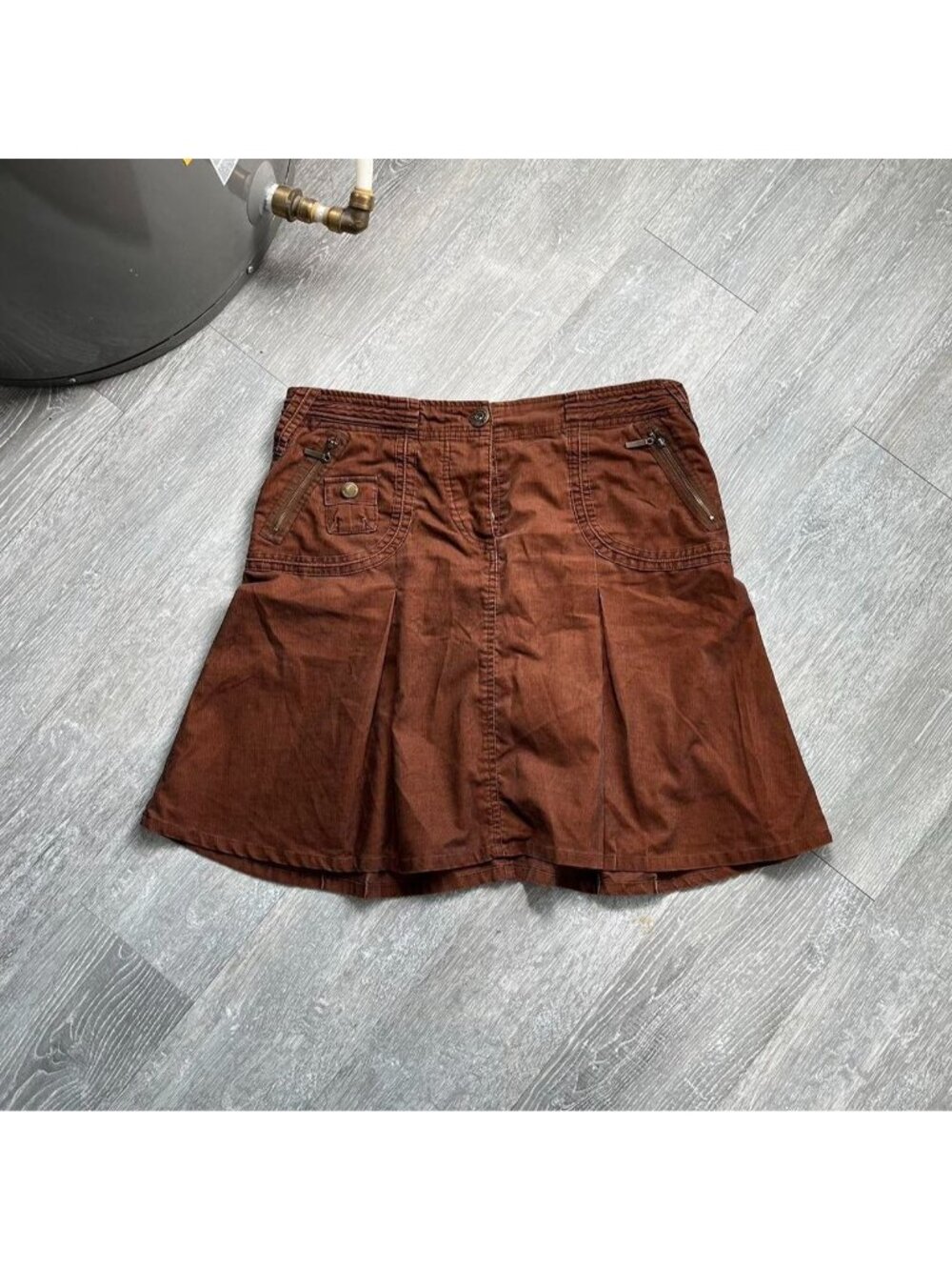 Brown “San Francisco” Y2K Corduroy Mini Skirt W/ Pocket / Zipper Accents